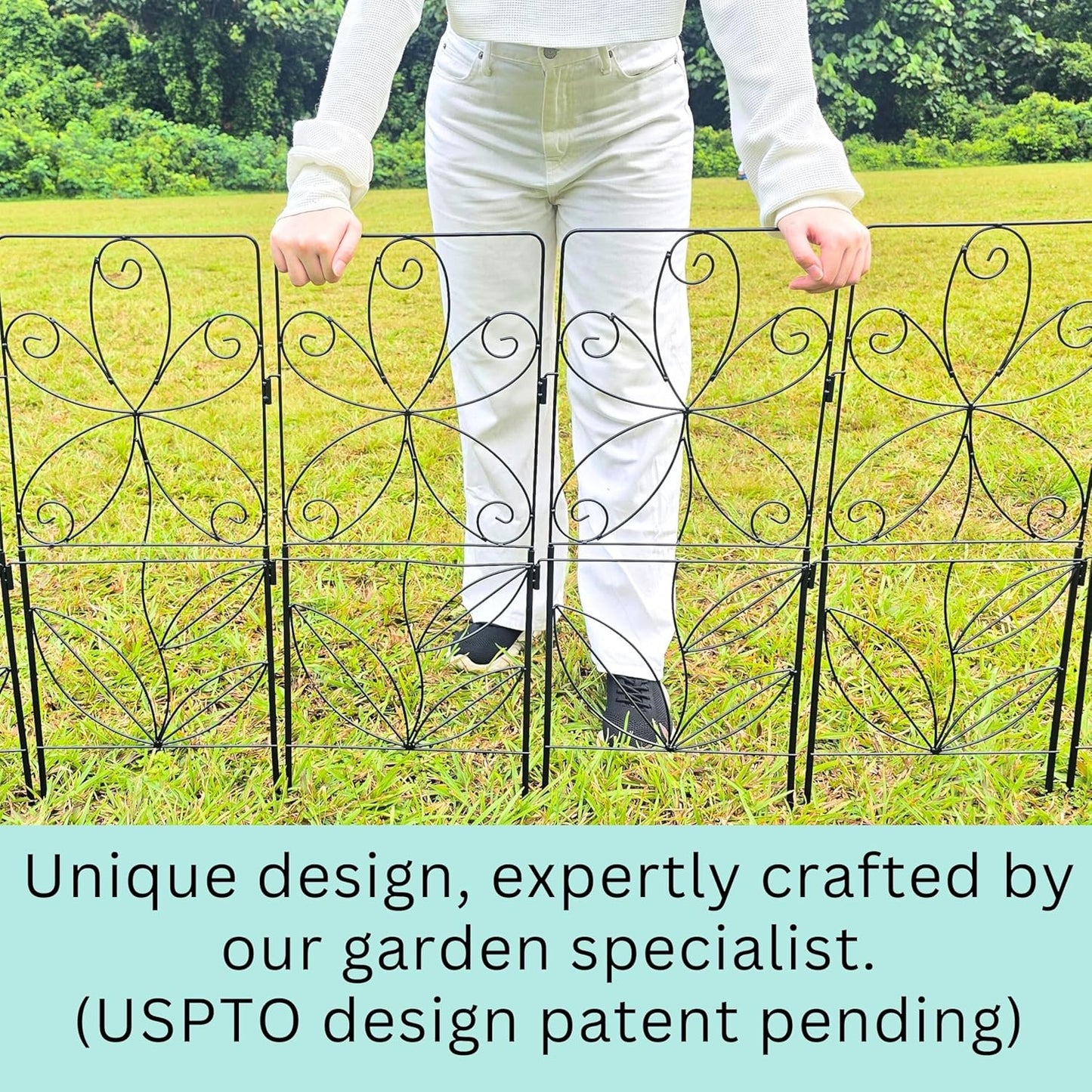 ShopLaLa Decorative Garden Fence (10 Panels) 12.5in(L) x 31in(H) Animal Barrier Fencing Rustproof Black Metal Wire Flower Edging for Landscape, Small Dog Fences Large No Dig Outdoor Yard Border D-F30C