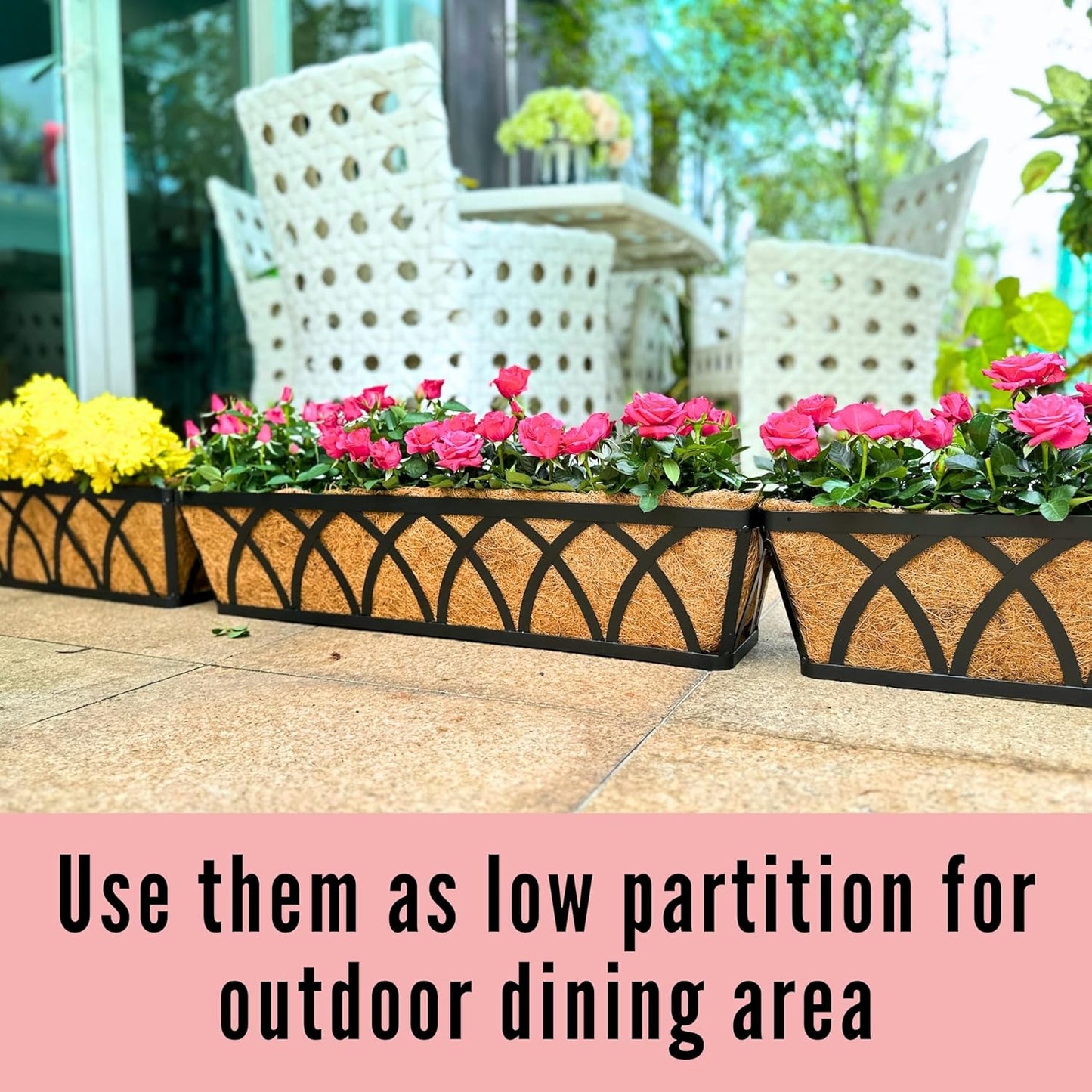 LaLaGreen Wall Planter (4 Pack, 30 Inch) Large Railing Planter Box for Outdoor Plants with Coco Liner, Metal Balcony Flower Basket Deck Rail Railing Fence Window Attach House Horse Trough Fence Porch