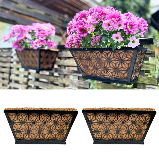 LaLaGreen Flower Wall Planter (12 in, 2 Pack) Black Fence Window Box