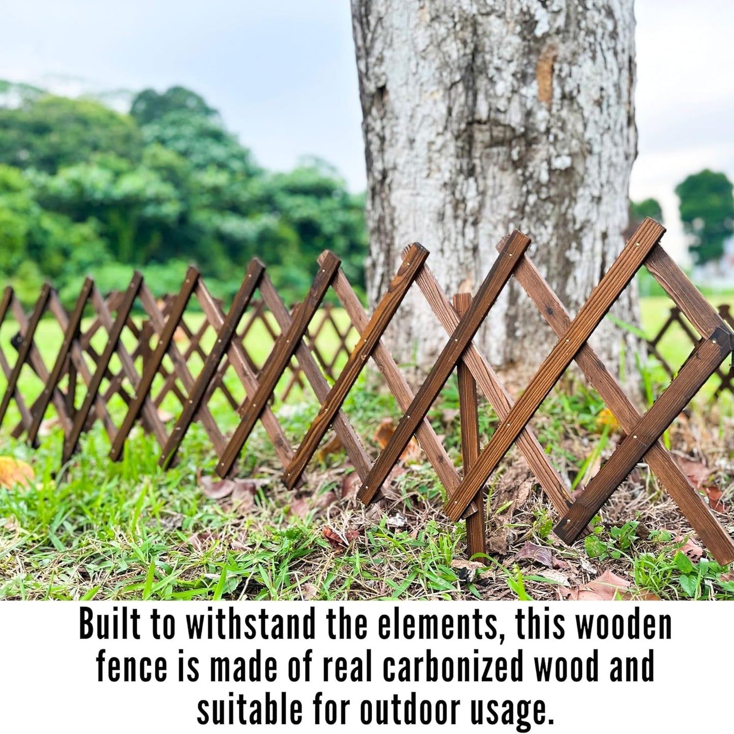 ShopLaLa Garden Fence- 2 Pack, Total 12ft (L) Wooden Lattice Flower Edging for Yard Lawn Landscape Patio Outdoor Decor, Expandable Plant Garden Trellis, Animal Barrier Fence No Dig Panel for Small Dog