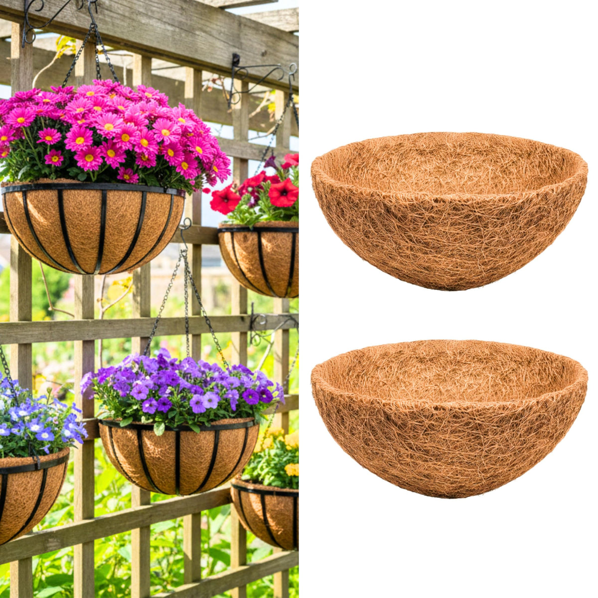 LaLaGreen 20" (2 Pack, Round) Coco Liners for Hanging Basket – Large Coir Fiber Replacement Liner for Pot, Outdoor Wall Mounted Planter – Also Available in 8/10/12/14/16/18 Inch & Different Shapes