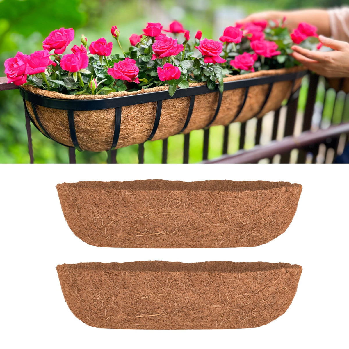 LaLaGreen 24" (2 Pack, Half Rounded Rectangular) Coir Fiber Liners – Large Coconut Husk Replacement for Wall-Mounted Hanging Planters, Outdoor Window Box, Pots Shapes