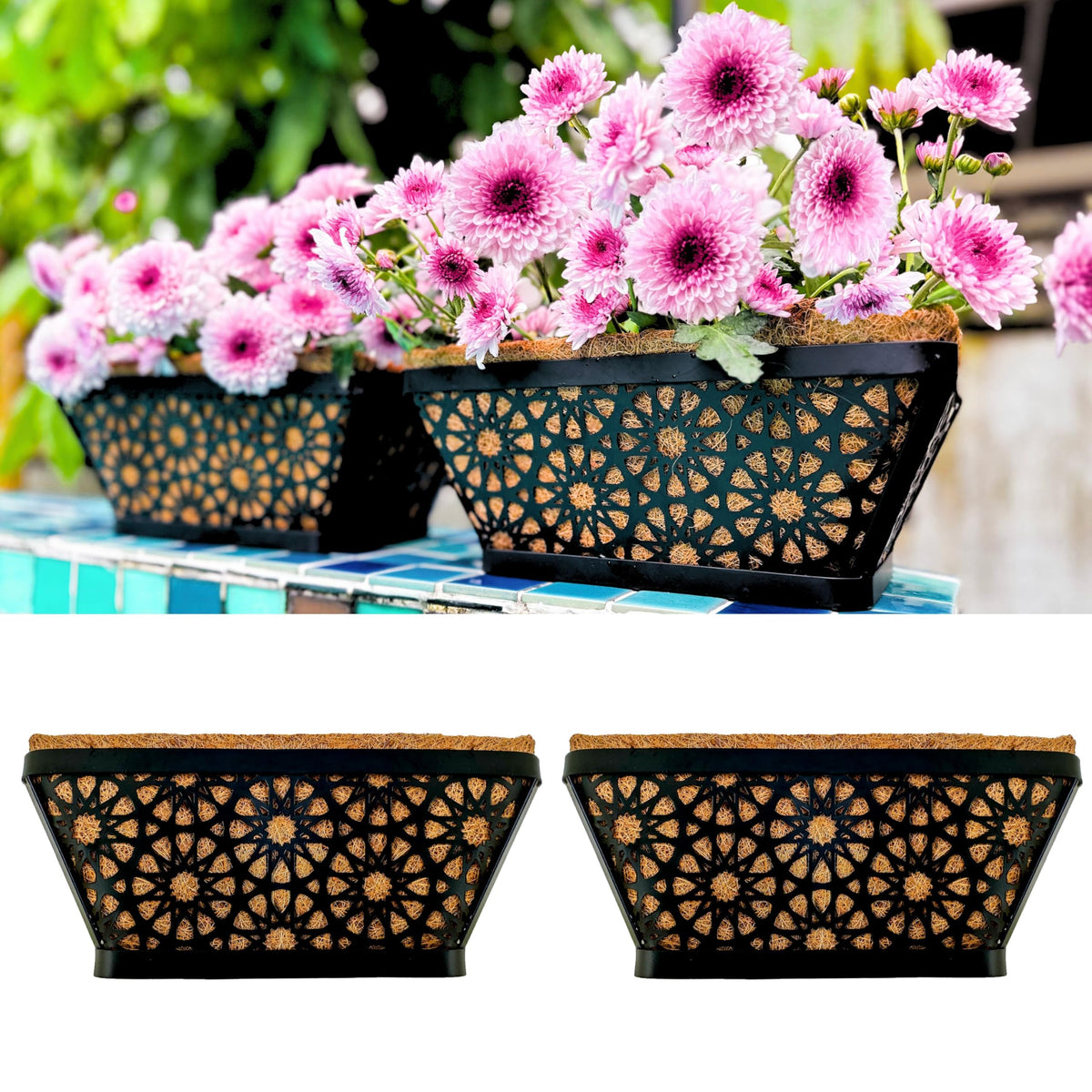 LaLaGreen Black Wall Planter (12 in, 2 Pack) Long Metal Window Flower Box