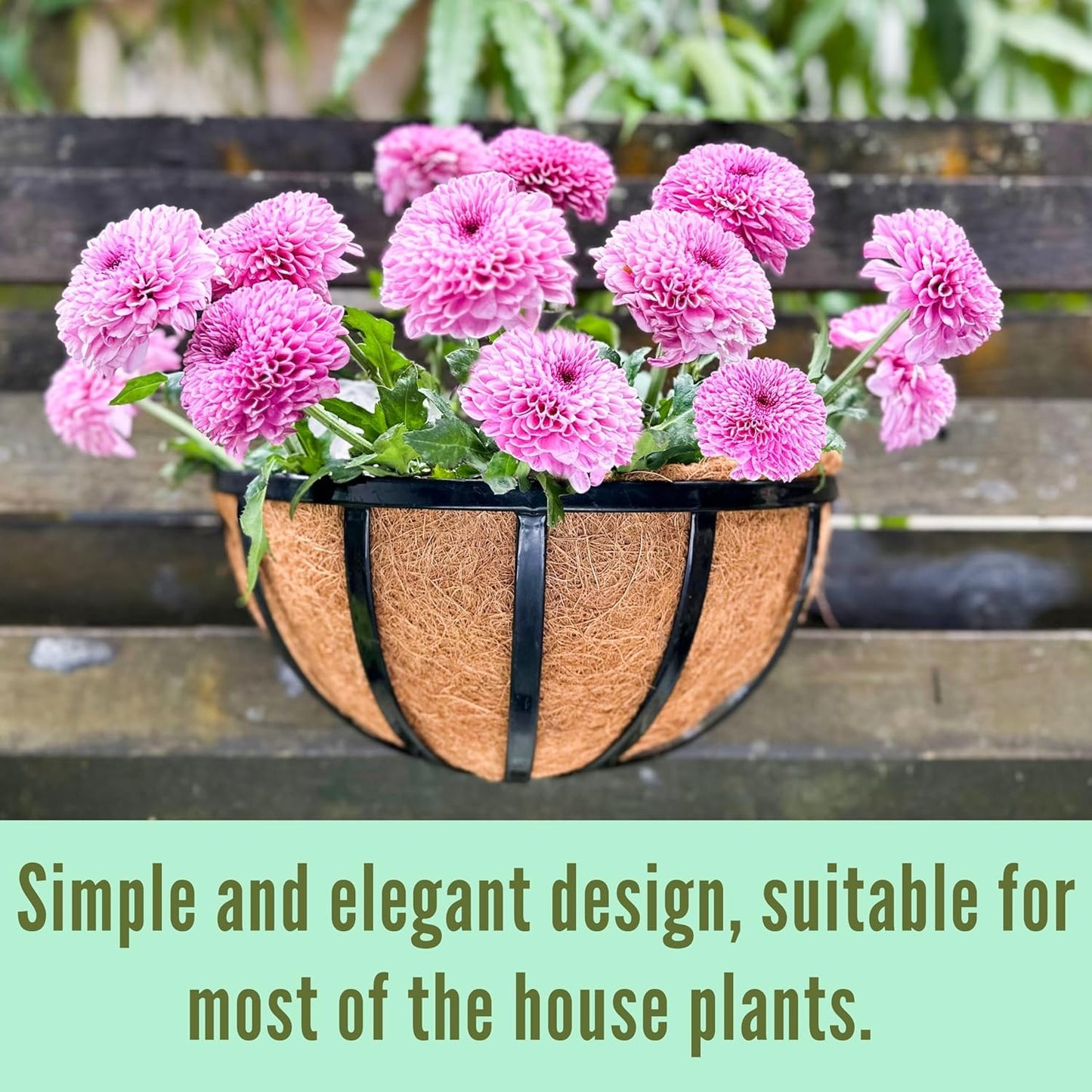 LalaGreen Wall Planters (2 Pack, 14 Inch) Black Metal Deck Railing Planter Boxes with Coco Liners, Window Basket Hanging Flower Pot for Outdoor Plants, Modern Horse Trough Fence, Balcony, Patio Porch