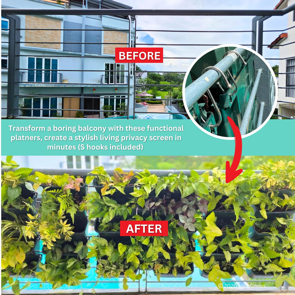 LaLaGreen Vertical Garden Hanging Planters with S-Hooks
