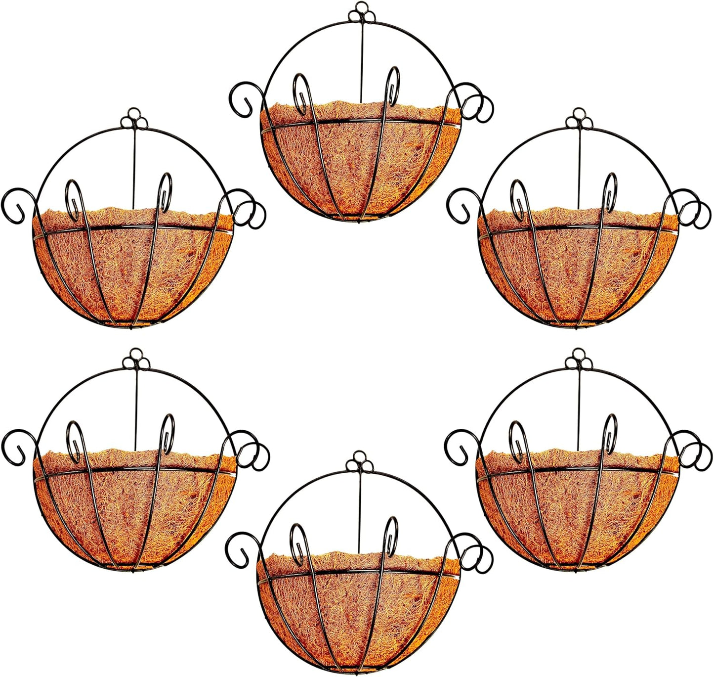 Shoplala Wall Planters for Outdoor Plants (4 Pack, 10 Inch) Metal Black Wire Flower Baskets with Coco Liner, Fence Hanging Planter Balcony Over Deck Porch Railing Rail Patio Modern Herb Outside Garden