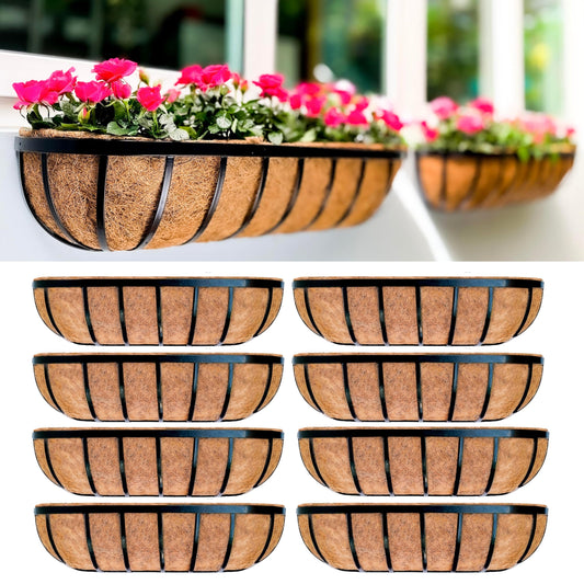 LaLaGreen Black Metal Wall Planter (24 in, 8 Pack) Window Flower Box Holder