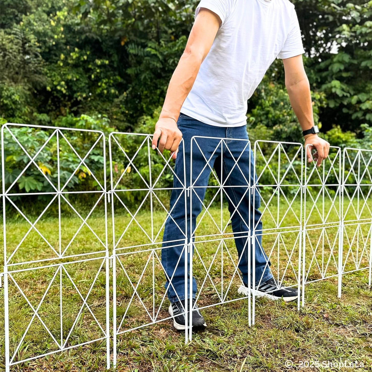 ShopLaLa Decorative Garden Fence (10 Panels) 12.5in(L) x 31in(H) Animal Barrier Fencing Rustproof White Metal Wire Flower Edging for Landscape, Dog Yard Gates Fences Tall No Dig Outdoor Decor D-F30B