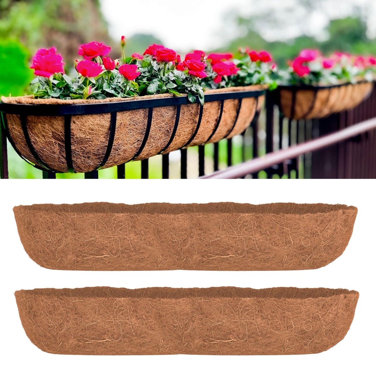 LaLaGreen 36" (2 Pack, Half Rounded Rectangular) Trough Coco Liners – Extra Large Coir Fiber Husk Replacement for Wall Mount or Hang Garden Pot, Outdoor Planter, Window Box – Available in Multi Sizes