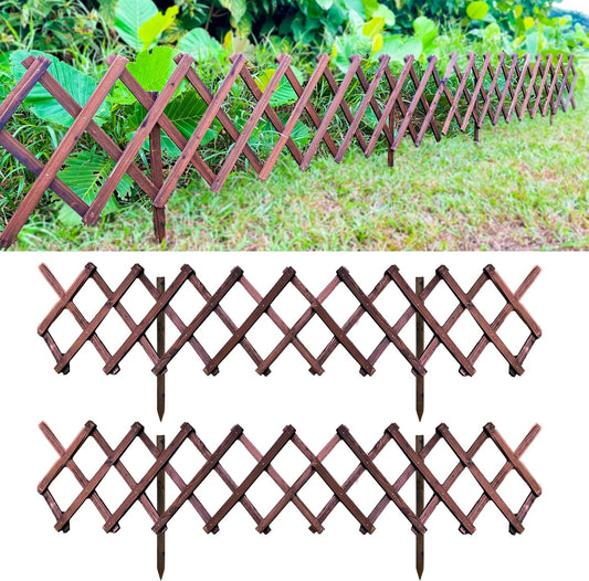 ShopLaLa Garden Fence- 2 Pack, Total 12ft (L) Wooden Lattice Flower Edging for Yard Lawn Landscape Patio Outdoor Decor, Expandable Plant Garden Trellis, Animal Barrier Fence No Dig Panel for Small Dog