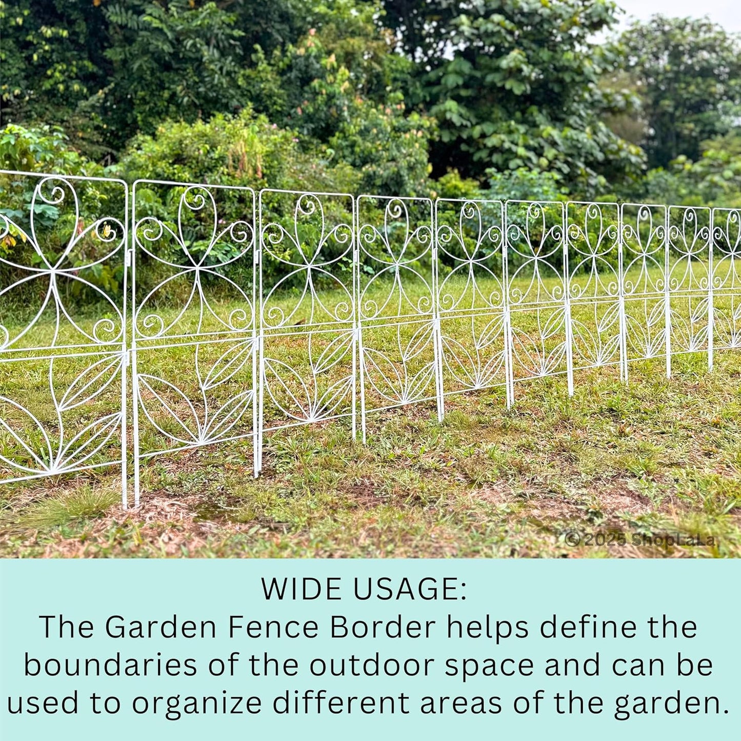 ShopLaLa Decorative Garden Fence (10 Panels) 12.5in(L) x 31in(H) Animal Barrier Fencing Rustproof White Metal Wire Flower Edging for Landscape, Small Dog Yard Gates Fences Tall No Dig Outdoor D-F30C