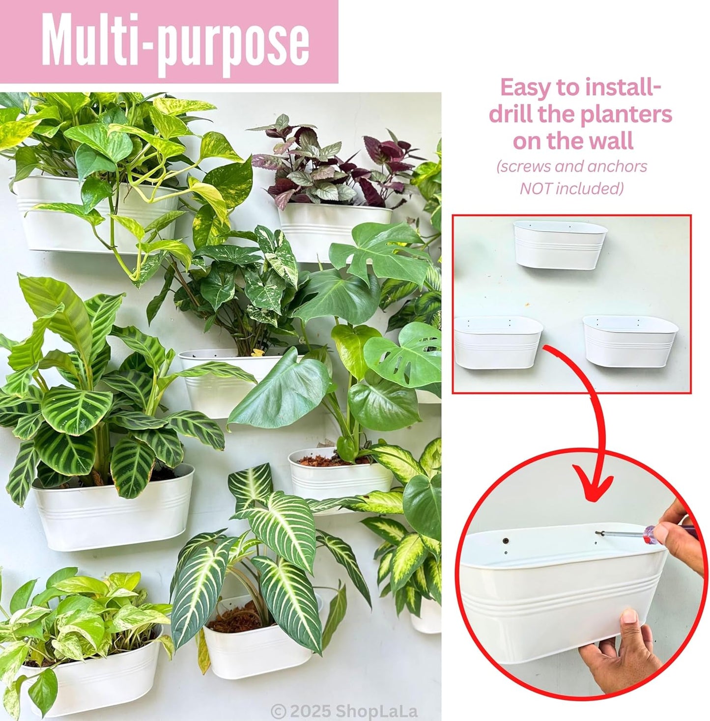 LaLaGreen Planter Boxes Outdoor (15 Pack, 11.8 Inch) White Metal Iron Hanging Flower Pots Deck Railings Rails Fence Buckets Countryside Boho Style Wall Mount Window Box Plant Holder Hooks Porch Decor