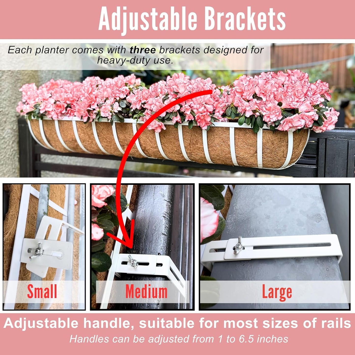 LaLaGreen Deck Railing Planter Boxes (2 Pack, 48 Inch) White Metal Rectangular Window Flower Box with Coco Liner, Wall Hanging Planters for Outdoor Plants Rail Fence Balcony Patio Porch Garden Decor