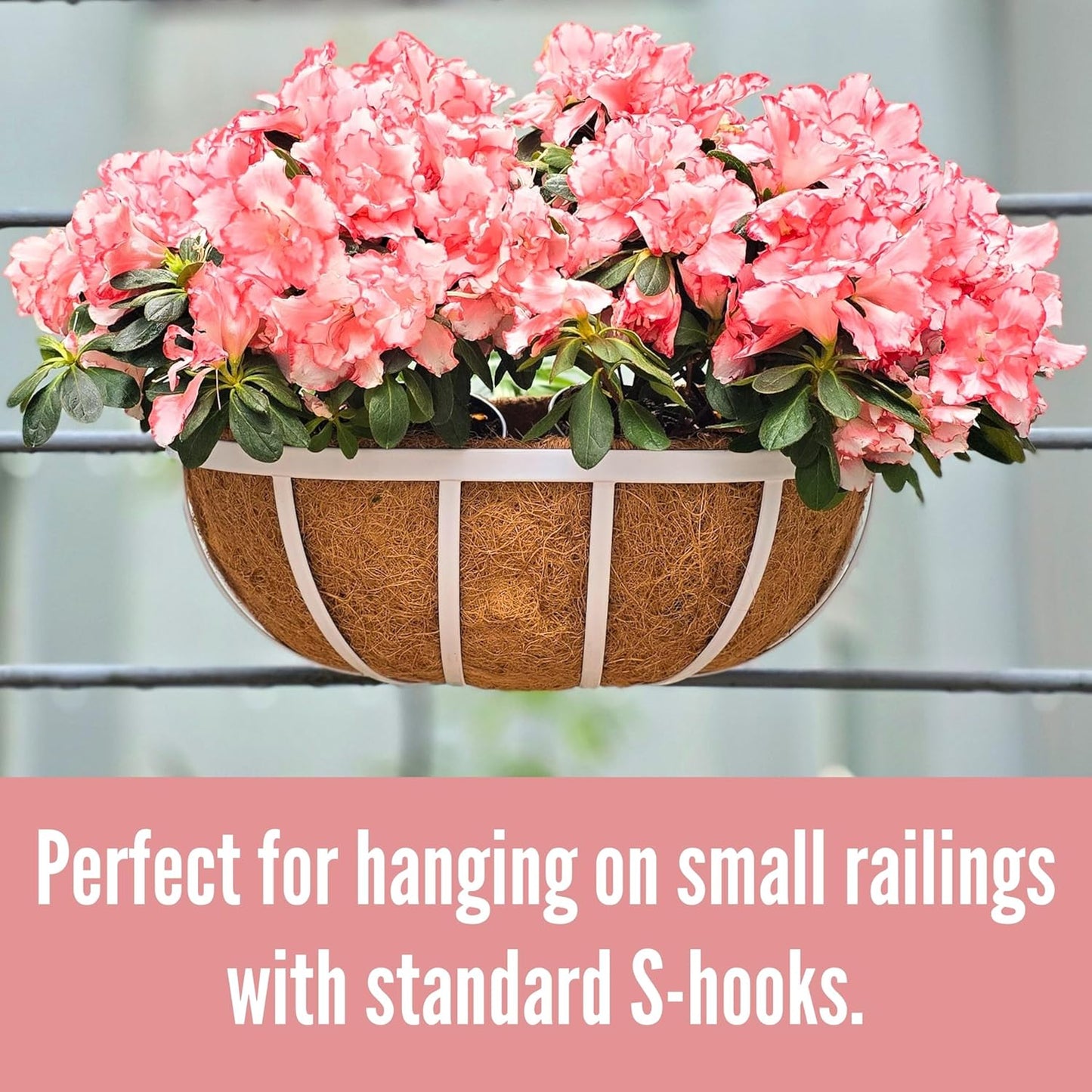 LaLaGreen Window Planter Box (16 Inch, 2 Pack) White Metal Deck Railing Flower Boxes with Coco Liners, Rectangular Wall Planters for Outdoor Plants Horse Troughs Fence Balcony Garden Herb Patio Porch