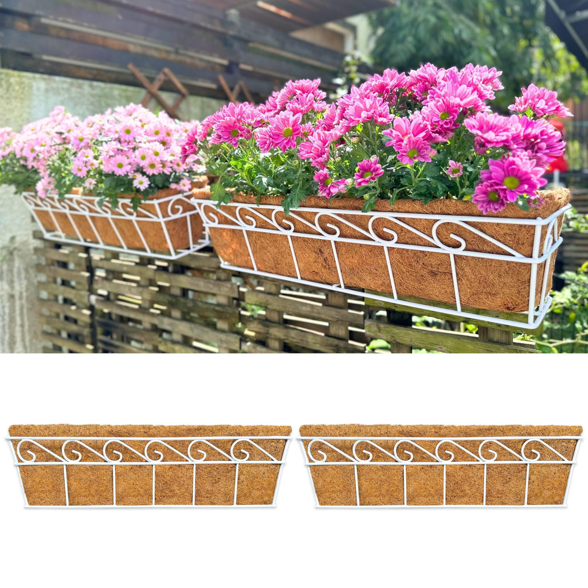 LaLaGreen Outdoor Window Box (24 in, 2 Pack) White Metal Coco Liner Trough