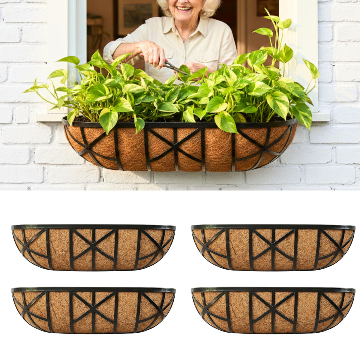LaLaGreen Flower Wall Planter (24 in, 4 Pack) Black Metal Window Boxes