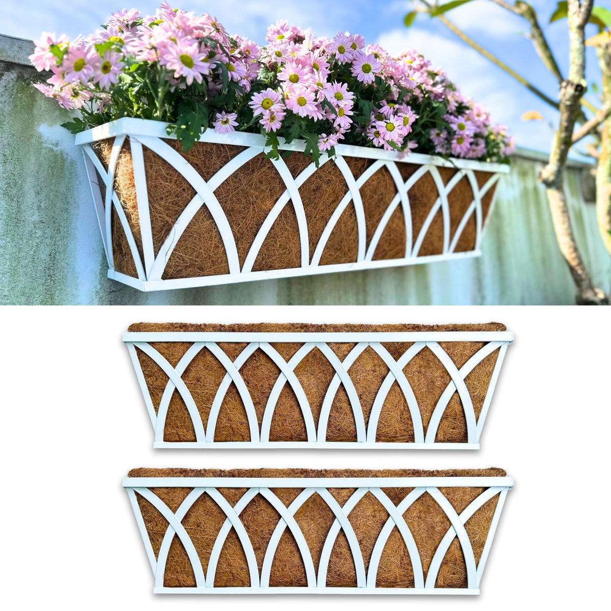 LaLaGreen Rustic Wall Planter (24 in, 2 Pack) White Rectangular Window Box