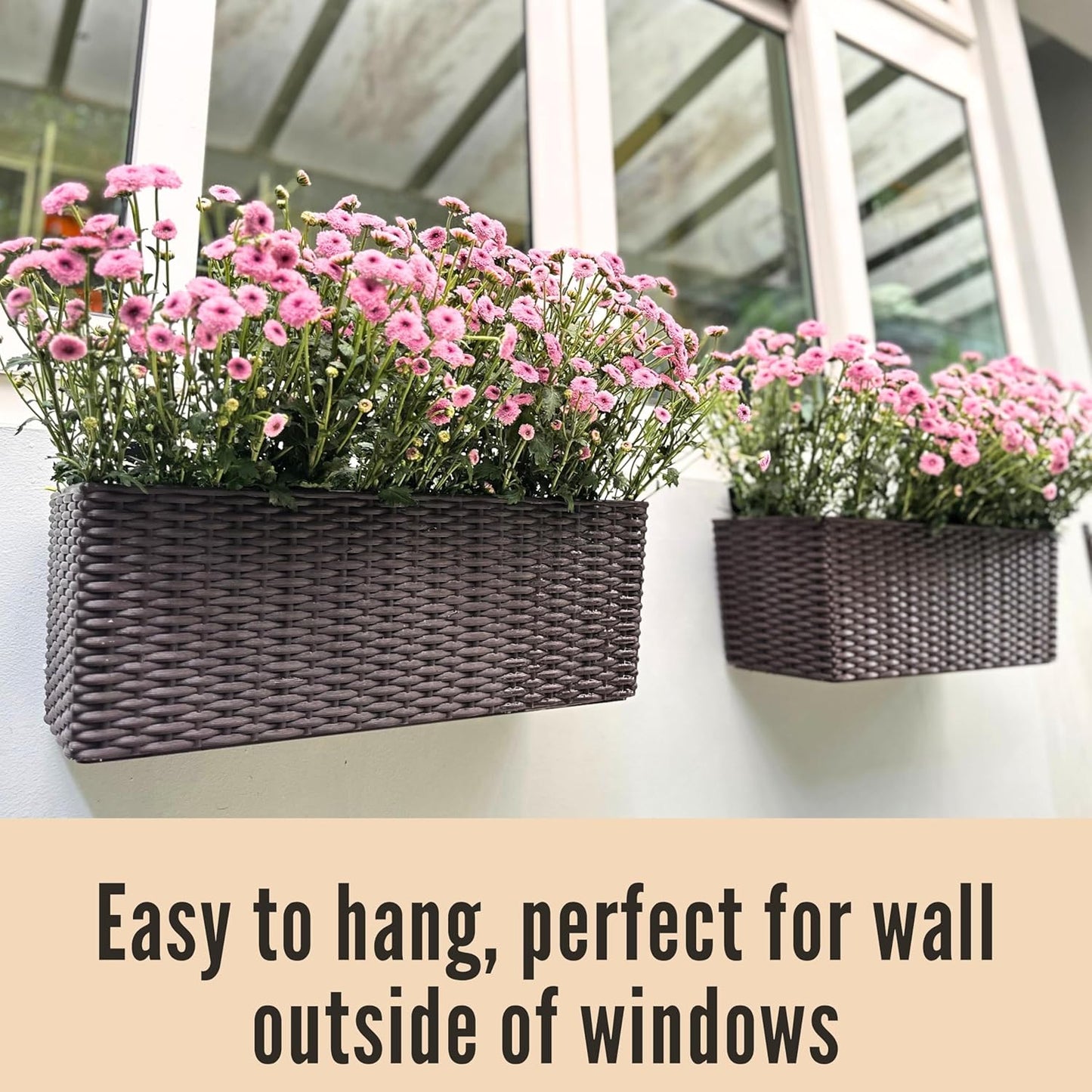 LaLaGreen Wall Planters Outdoor (20 Inch, 4 Pack) Brown Rectangular Window Flower Boxes with Brackets Self Watering System, Vertical Wall Mounted Plant Pot Container Herb Garden Balcony Indoor Decor