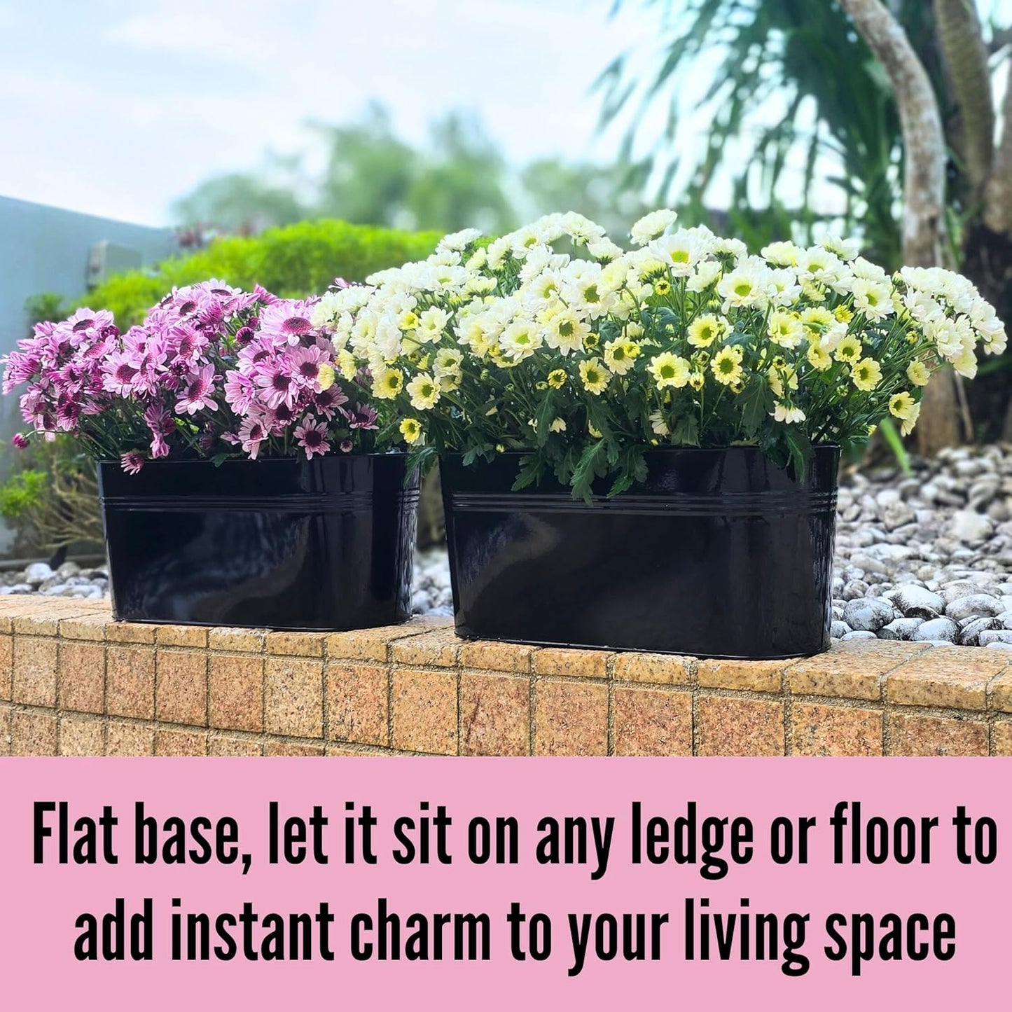 LaLaGreen Deck Railing Planter Box (17 Inch, 4 Pack) Large Black Metal Window Flower Boxes Outdoor, Wall Hanging Planters Plant Holder Hooks Fence Rail Buckets Countryside Boho Style Wall Mount Decor