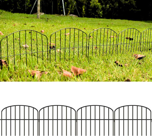 ShopLaLa Garden Fence Border (10 Panels) 12in(L) x 16.5in(H) Decorative Metal Wire Animal Barrier Fencing, Rustproof Flower Edging for Landscape Patio Outdoor Decor, Dog Gates and Border Black M-L16.5