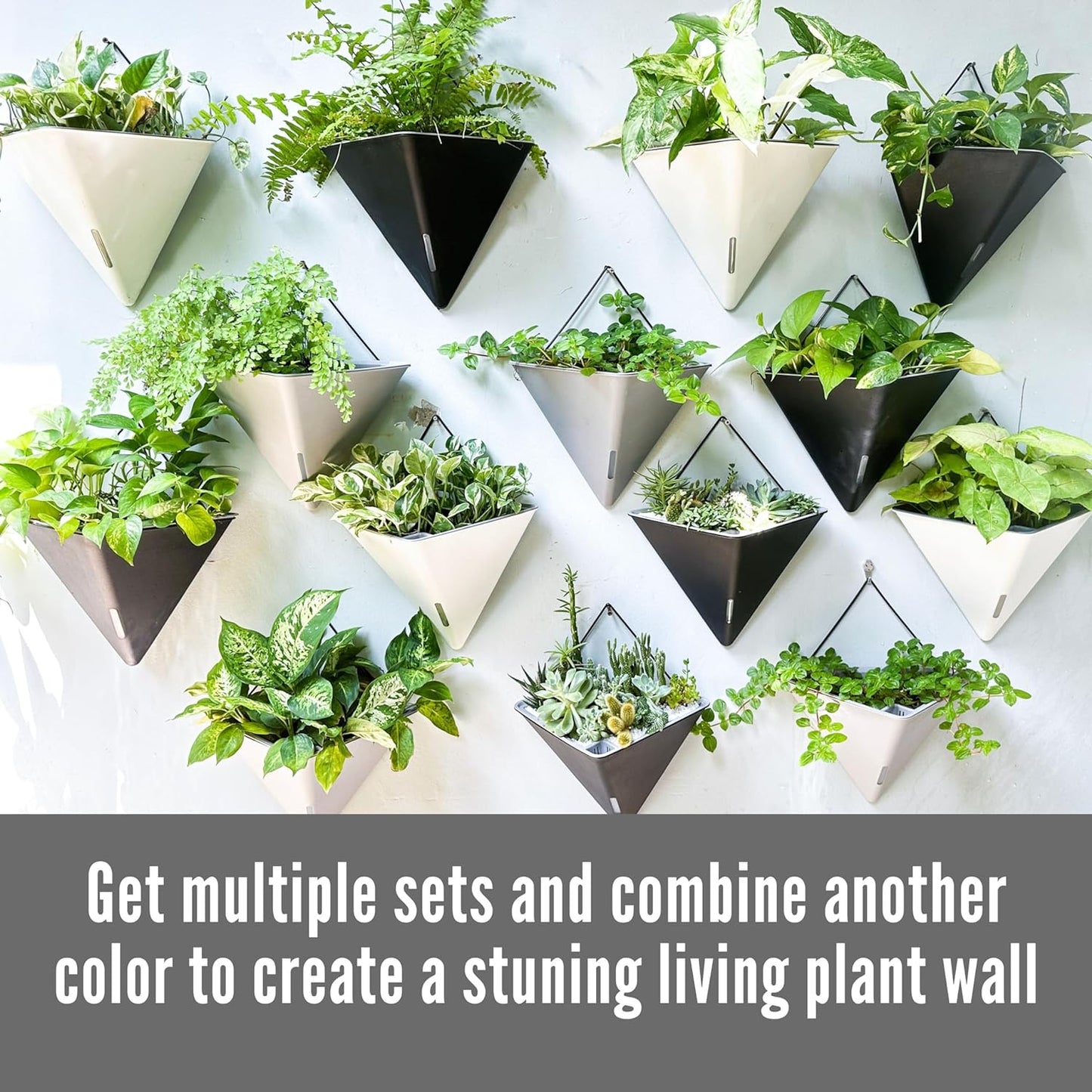 LaLaGreen Wall Planters for Indoor Plants - 2 Pack, 12 Inch Large Self Watering White Geometric Hanging Flower Vase Vessel with Metal Hanger, Modern Stylish Wall Mounted Succulent Pot Holder Decor