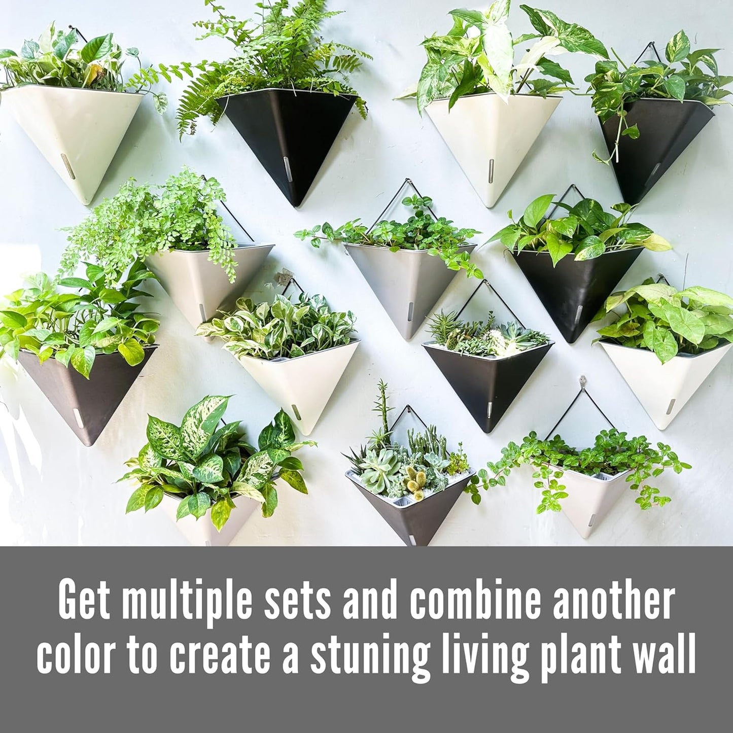 LaLaGreen Wall Planters - 4 Pack, 12 Inch Large Self Watering Black and Gray Mixed Color Geometric Indoor Vertical Garden Plant Wall Hanging Flower Vase Vessel with Black Metal Hanger Modern Stylish