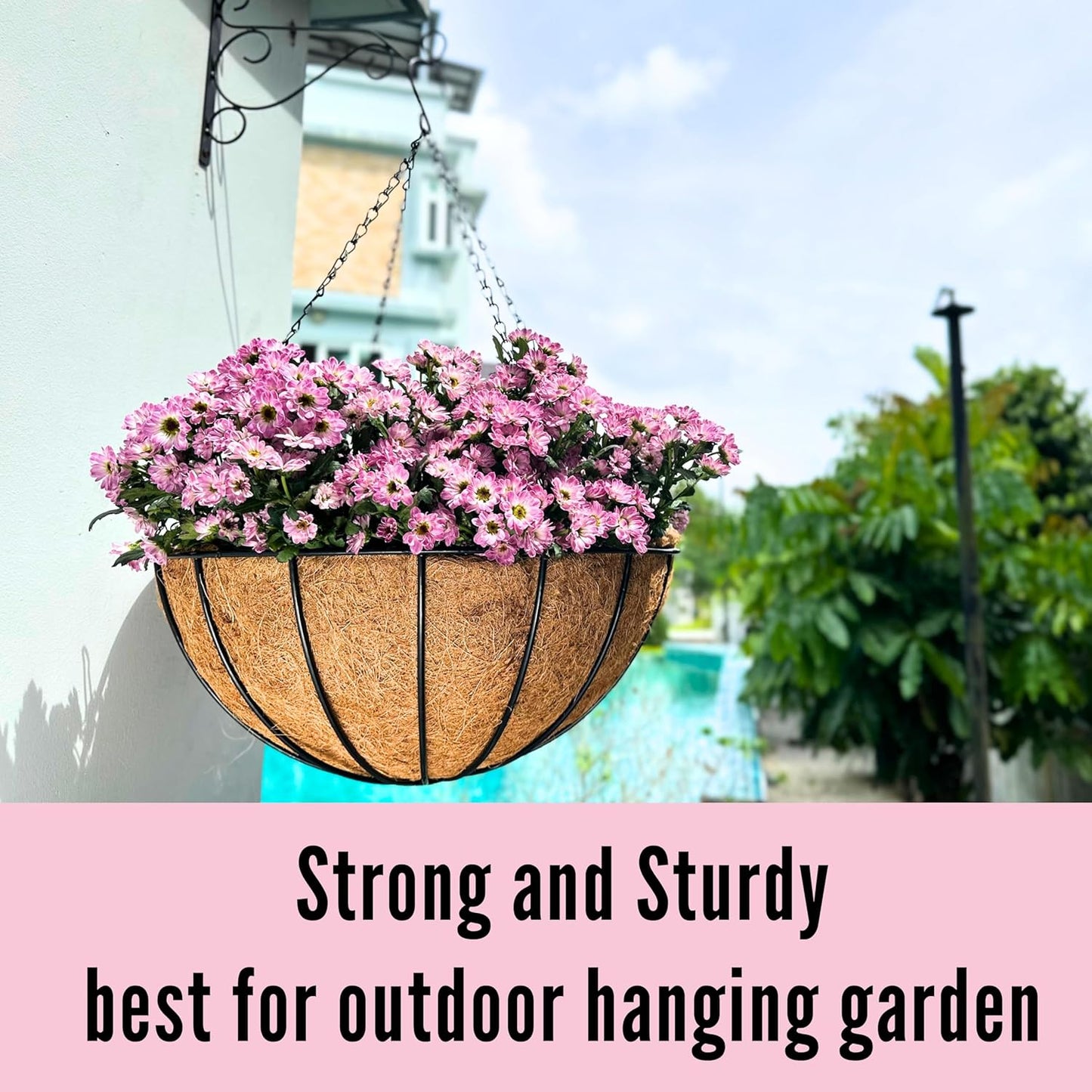 LaLaGreen Hanging Baskets for Plant Outdoor (20 Inch, 4 Pack) Extra Large Black Metal Wire Hanging Planter with Coco Liner Round Flower Pot Holder Hanger Deck Porch Modern Garden Balcony Country Decor