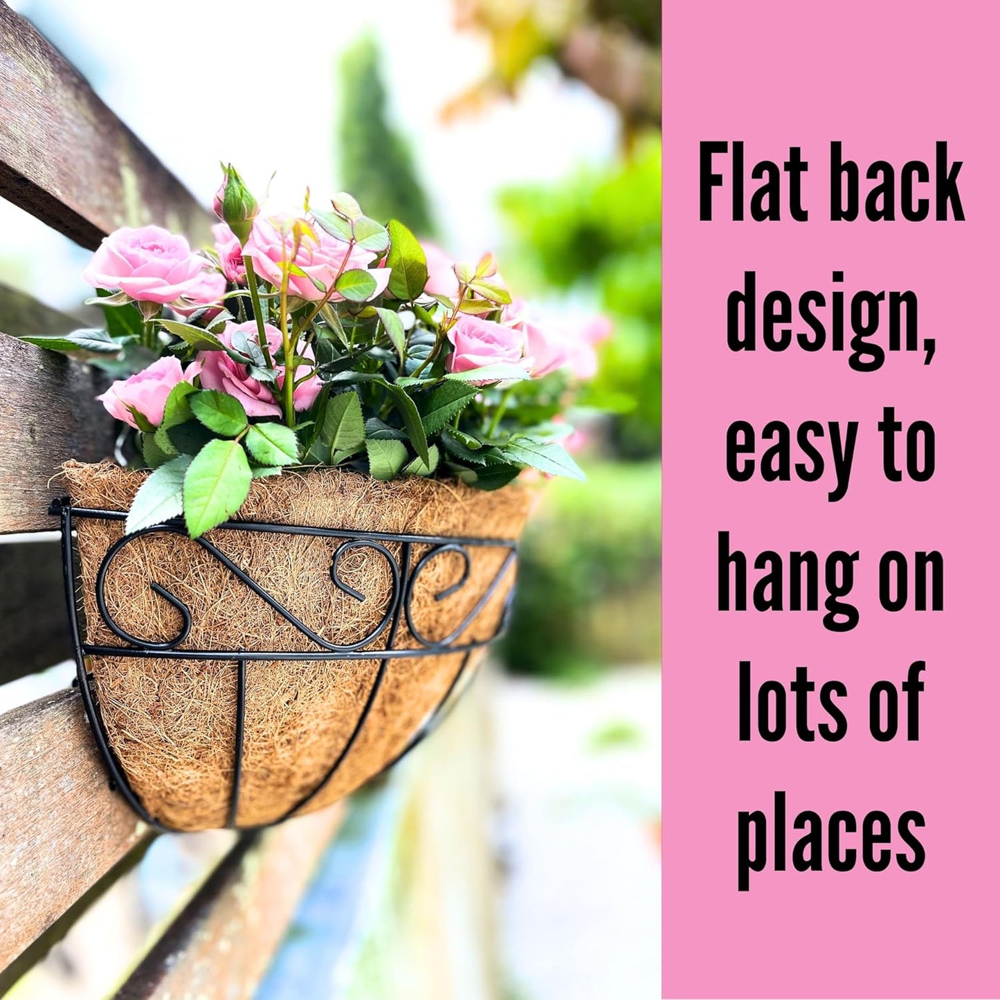 LaLaGreen Wall Hanging Planters, 4 Pack, 12 Inch Balcony Flower Baskets with Coco Liner Outside, Outdoor Vertical Garden, Fence Pots Holder Half Round Semi Circle Rail Railing Deck Porch Balcony Patio