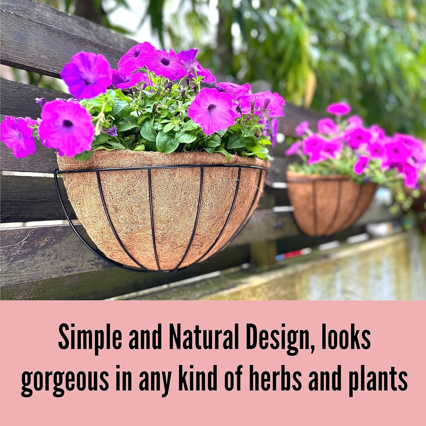 LaLaGreen Wall Planter Outdoor, 4 Pack, 14 Inch Large Wall Hanging Flower Basket with Coco Liner, Vertical Living Wall Mounted Wire Pot Outside Fence Railing Plant Pots Holder Deck Porch Balcony Patio