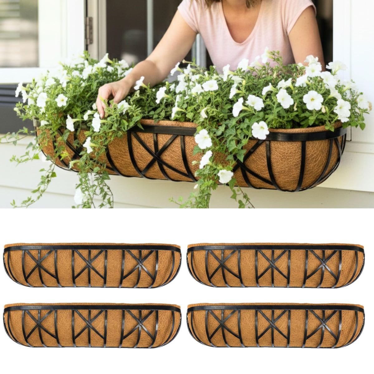 LaLaGreen Wall Planter for Plants (36 in, 4 Pack) Black Metal Window Box