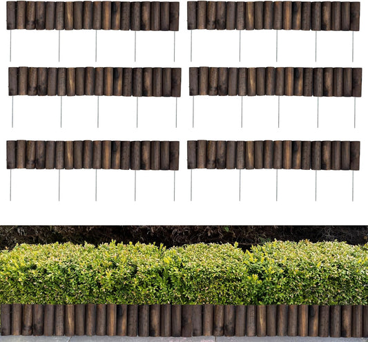 LaLaGreen Garden Edging Border (36"x6", 6 Pack) Small Wood Fence Panel for Yard Lawn Landscape Patio Pathway Trees Decor, Expandable Brown Wooden Stakes Decorative Flower Bed Fencing Outdoor No Dig