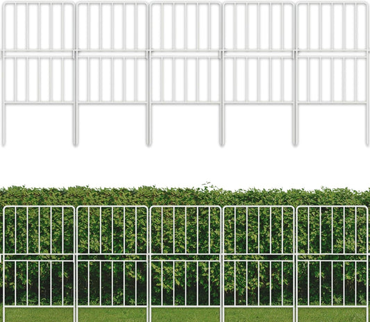 ShopLaLa Garden Fence Animal Barrier (20 Panels) 12in(L) x 24in(H) Rustproof Decorative Metal Wire Fencing Flower Edging for Landscape Patio Yard Outdoor Border No Dig, White Fences for Dogs D-A24