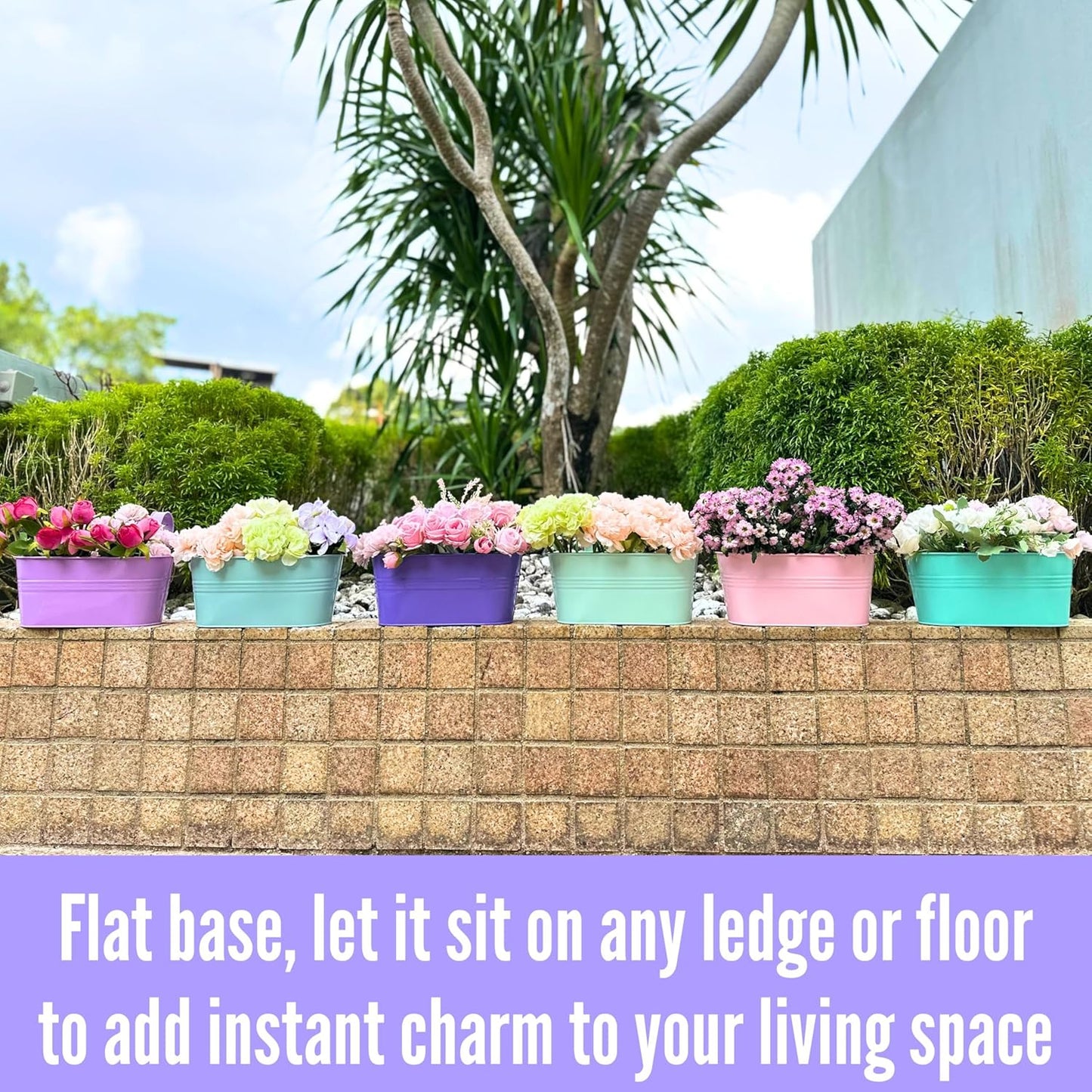 LaLaGreen Outdoor Hanging Planter (11.2 Inch, 6 Pack) Light Pink, Light Purple, Turquoise, Light Blue, Dark Purple, Cadet Blue Metal Iron Window Box Flower Pot Deck Railings Fence Porch Garden Decor