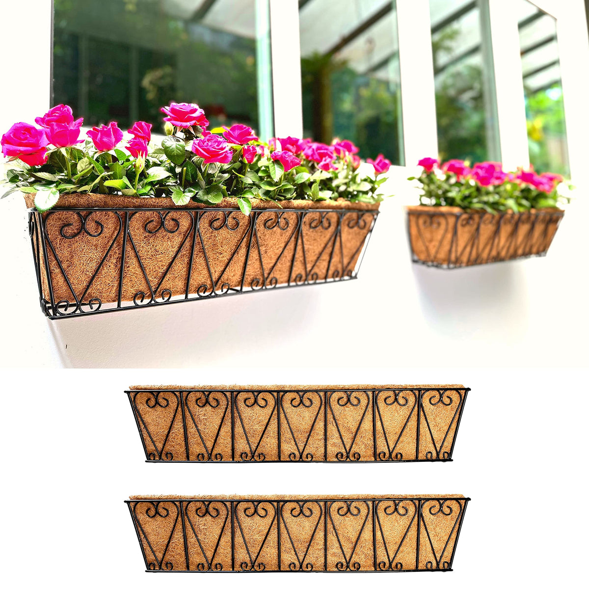 LaLaGreen Wall Planters for Plants (16 in, 4 Pack) Black Metal Flower Box