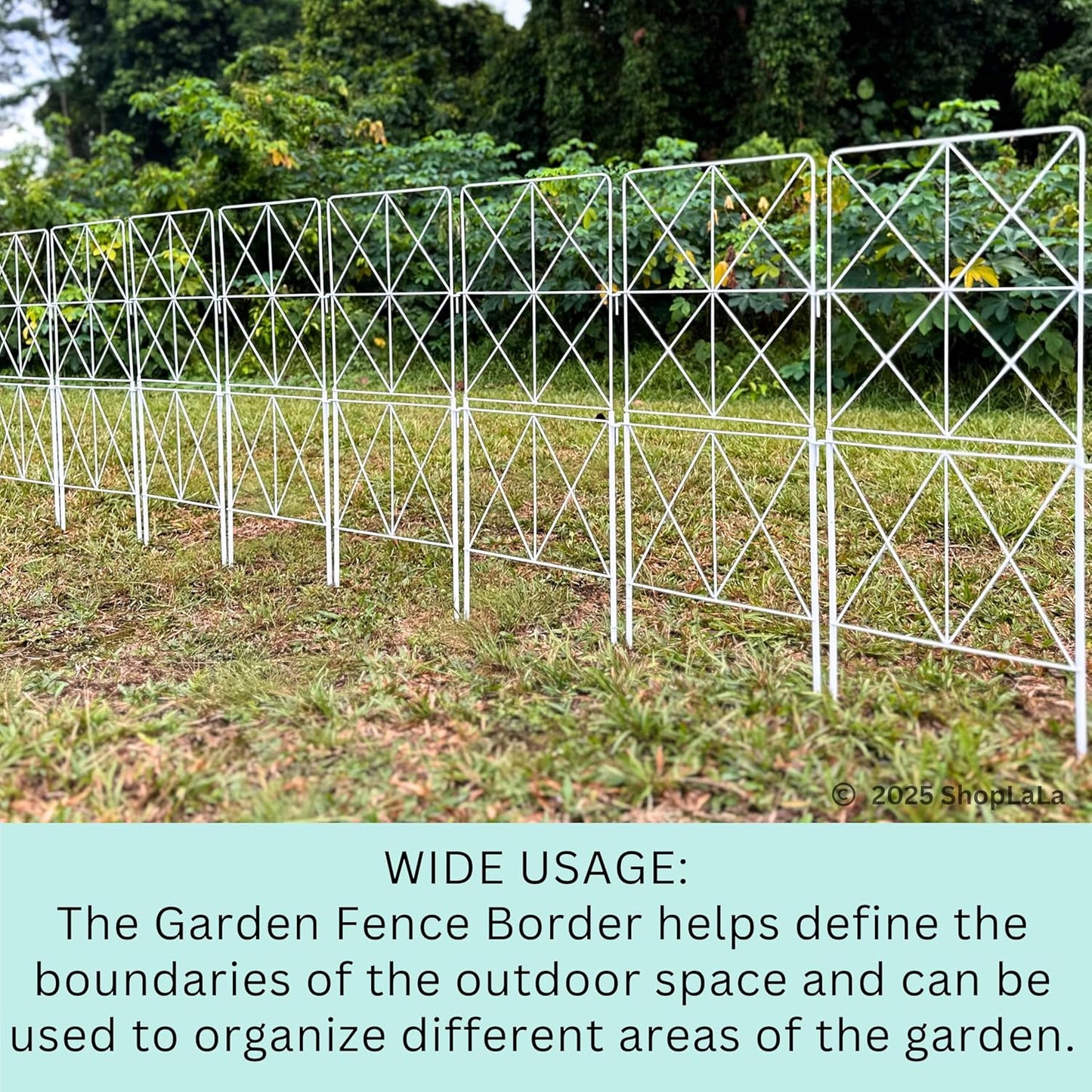 ShopLaLa Decorative Garden Fence (10 Panels) 12.5in(L) x 31in(H) Animal Barrier Fencing Rustproof White Metal Wire Flower Edging for Landscape, Dog Yard Gates Fences Tall No Dig Outdoor Decor D-F30B