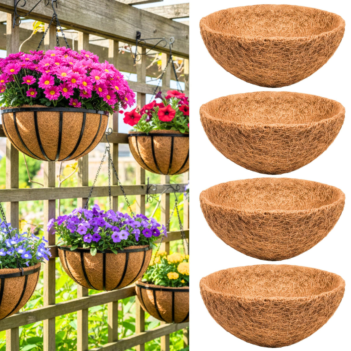 LaLaGreen 20" (4 Pack, Round) Coco Liners for Hanging Basket – Large Coir Fiber Replacement Liner for Pot, Outdoor Wall Mounted Planter – Also Available in 8/10/12/14/16/18 Inch & Different Shapes