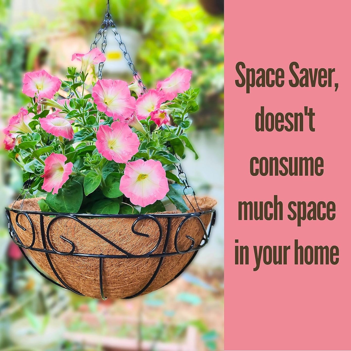 LaLaGreen Hanging Planter for Outdoor Plants (14 Inch, 2 Pack) Black Hanging Baskets with Coco Liner, Metal Wire Flower Basket Pots with Hook Hanger Balcony Porch Farmhouse Country Style Garden Decor