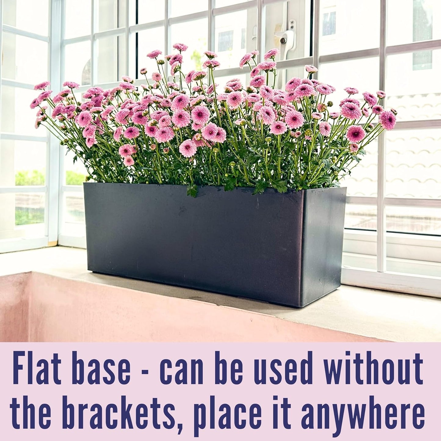 LaLaGreen Railing Planter Box (4 Pack, 20 Inch) Black Rectangular Window Flower Boxes with Bracket, Self Watering System Hanging Planter Box for Outdoor Plant Pots Container Deck Rail Fence Balcony