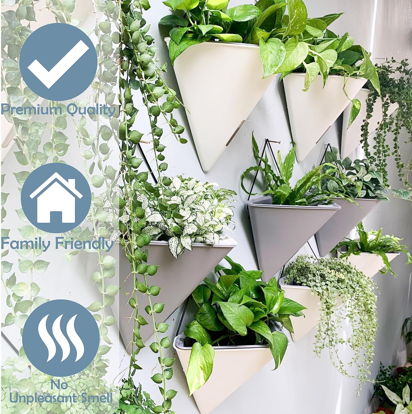 LaLaGreen Wall Planters for Indoor Plants - 4 Pack, 12 Inch Large Self Watering Gray Geometric Hanging Flower Vase Vessel with Metal Hanger, Modern Stylish Wall Mounted Succulent Pot Holder Decor