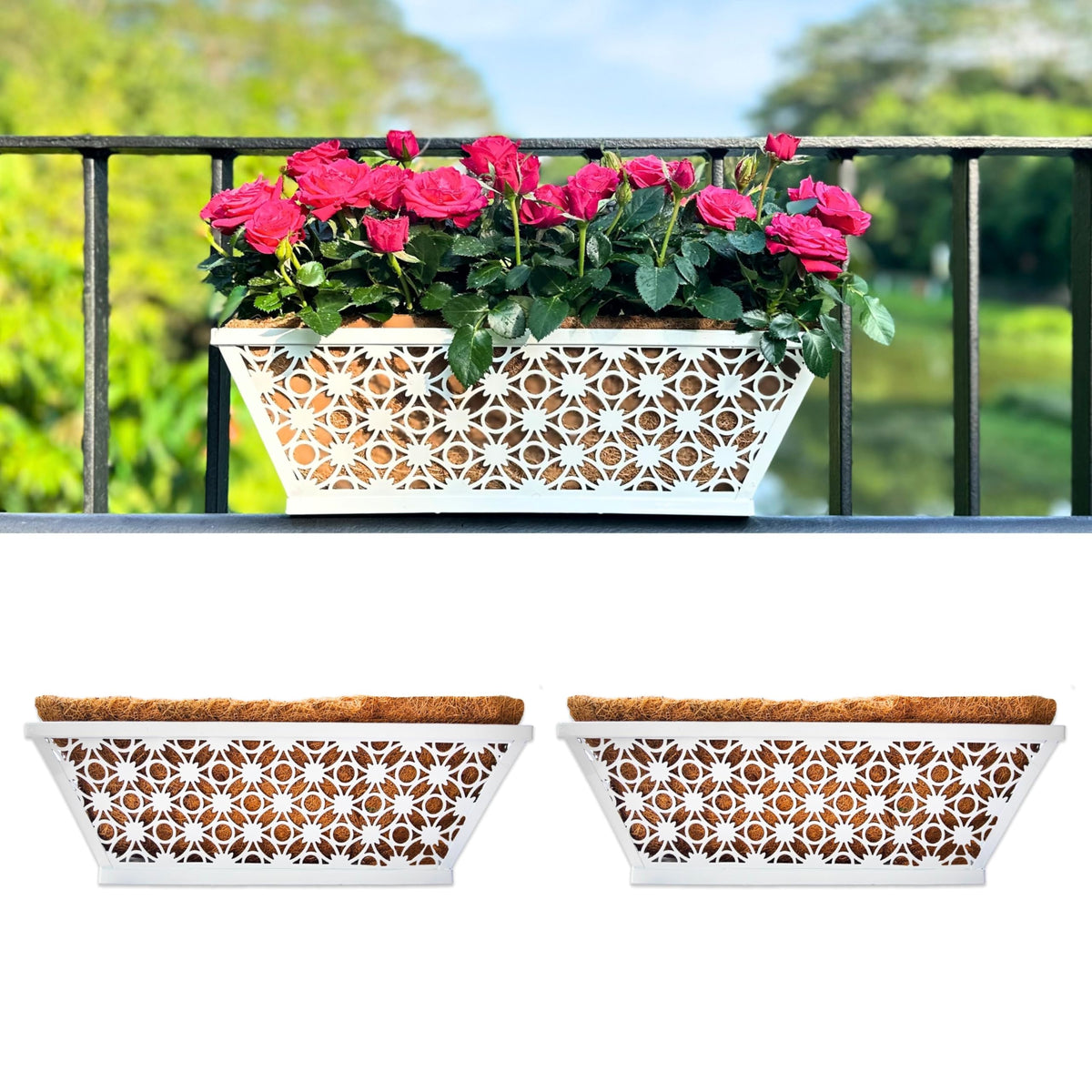 LaLaGreen Metal Wall Planter (12 in, 2 Pack) White Horse Trough Window Box