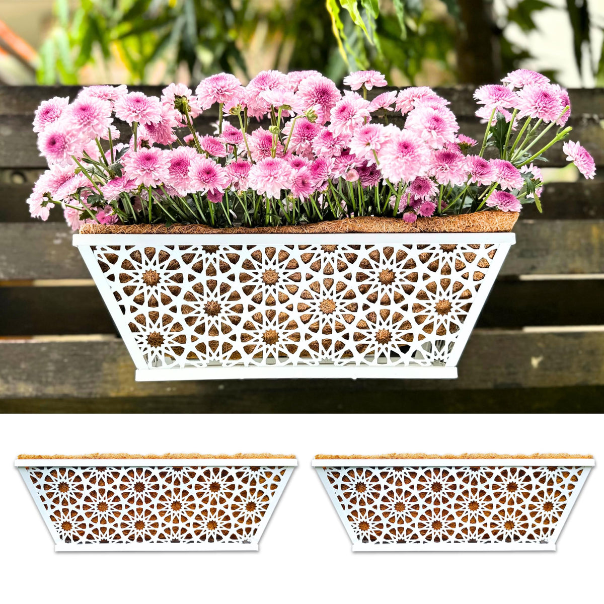 LaLaGreen Wall Planter Outdoor (12 in, 2 Pack) White Window Box for Flowers