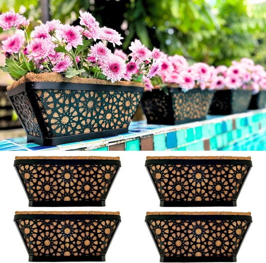 LaLaGreen Rectangular Metal Window Boxes with Coco Liners (Circle)