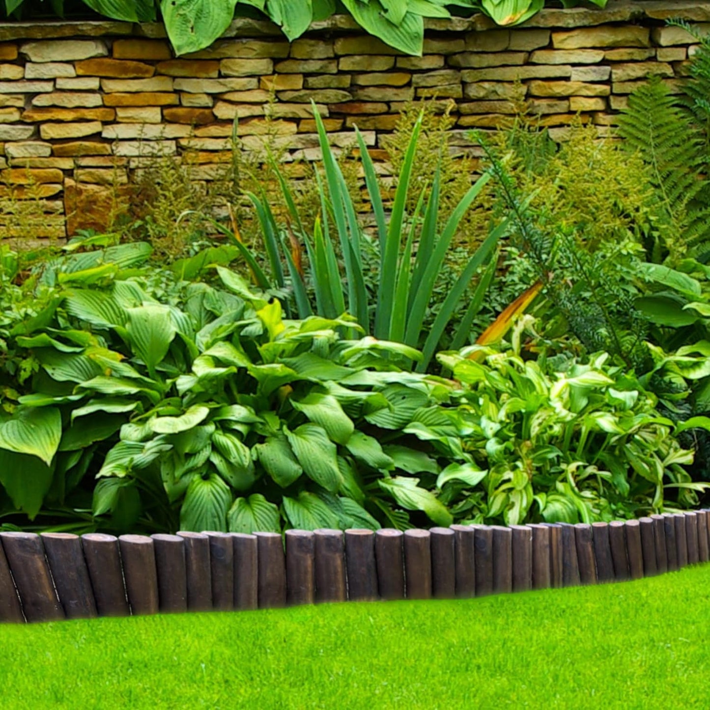 LaLaGreen Garden Edging Border (36"x6", 6 Pack) Small Wood Fence Panel for Yard Lawn Landscape Patio Pathway Trees Decor, Expandable Brown Wooden Stakes Decorative Flower Bed Fencing Outdoor No Dig