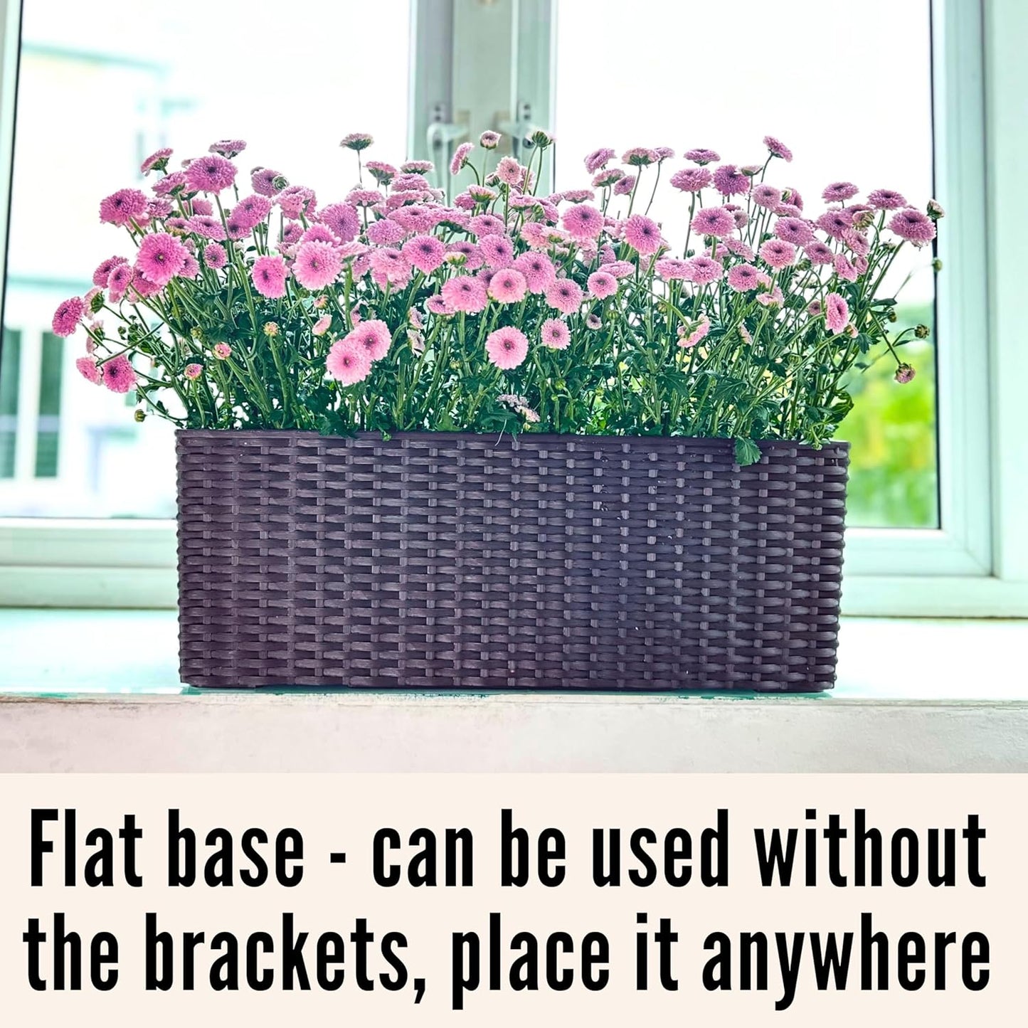 LaLaGreen Wall Planters Outdoor (20 Inch, 4 Pack) Brown Rectangular Window Flower Boxes with Brackets Self Watering System, Vertical Wall Mounted Plant Pot Container Herb Garden Balcony Indoor Decor