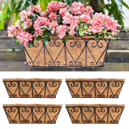 LaLaGreen Wall Planters for Plants (16 in, 4 Pack) Black Metal Flower Box