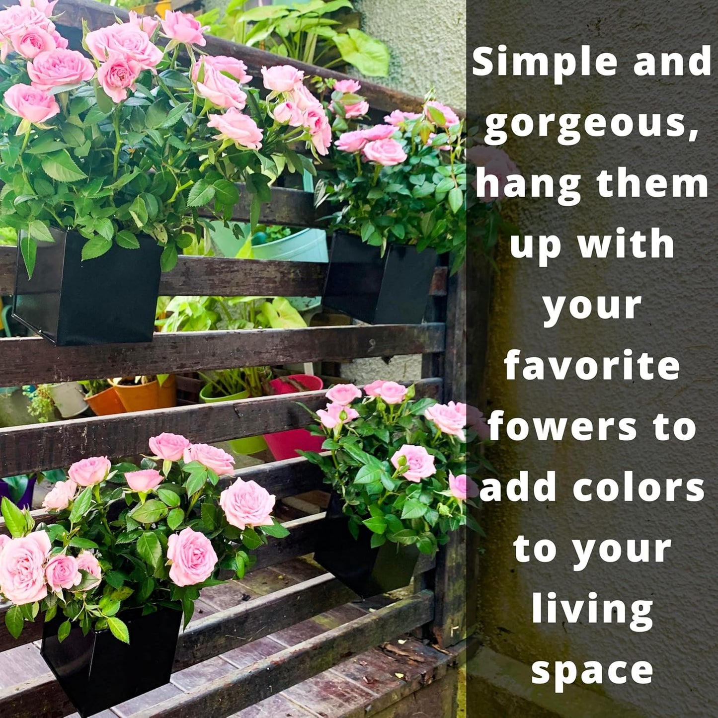 LaLaGreen Wall Planter - 6 Pack, 4 Inch Square Metal Wall Planter for Indoor Plants, Small Black Wall Mounted Flower Pots Outdoor Garden Decoration, Balcony Planters Railings Hanging Outdoor