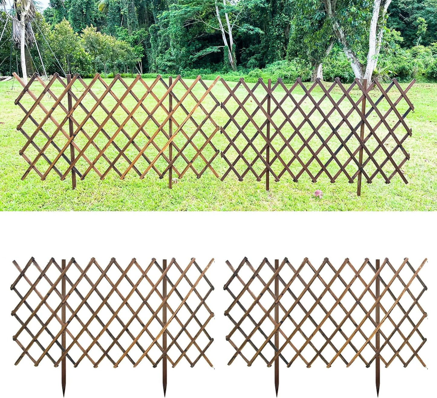 ShopLaLa Garden Fence- 2 Pack, Total 12ft (L) Wooden Lattice Flower Edging for Yard Lawn Landscape Patio Outdoor Decor, Expandable Plant Garden Trellis, Animal Barrier Fence No Dig Panel for Small Dog