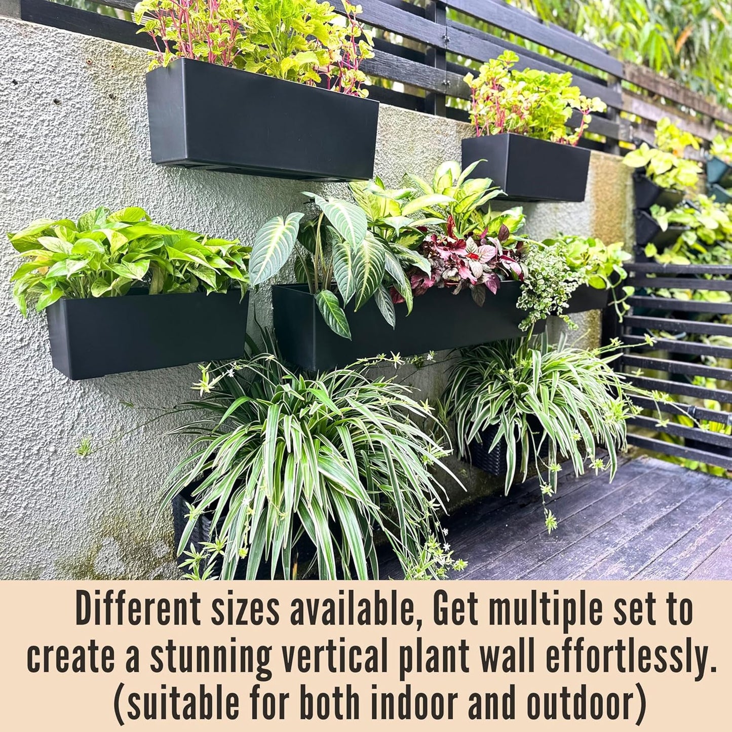LaLaGreen Wall Planter for Outdoor Plants (3 Pack, 14 Inch) Wall Mounted Self Watering System Black Flower Boxes with Bracket, Window Wall Hanging Rectangular Plant Pots Container Indoor Modern Herb