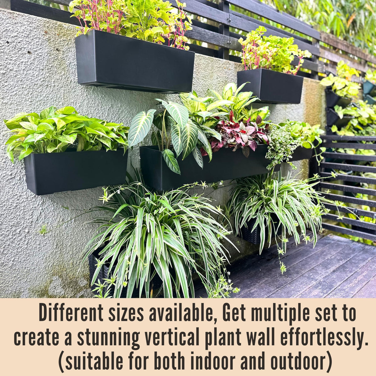 LaLaGreen Hanging Planter Boxes Outdoor (40 Inch, 2 Pack) Black Window Flower Box with Bracket, Large Rectangular Self Watering System Vertical Plant Container Wall Mounted Indoor Succulent Herb Decor