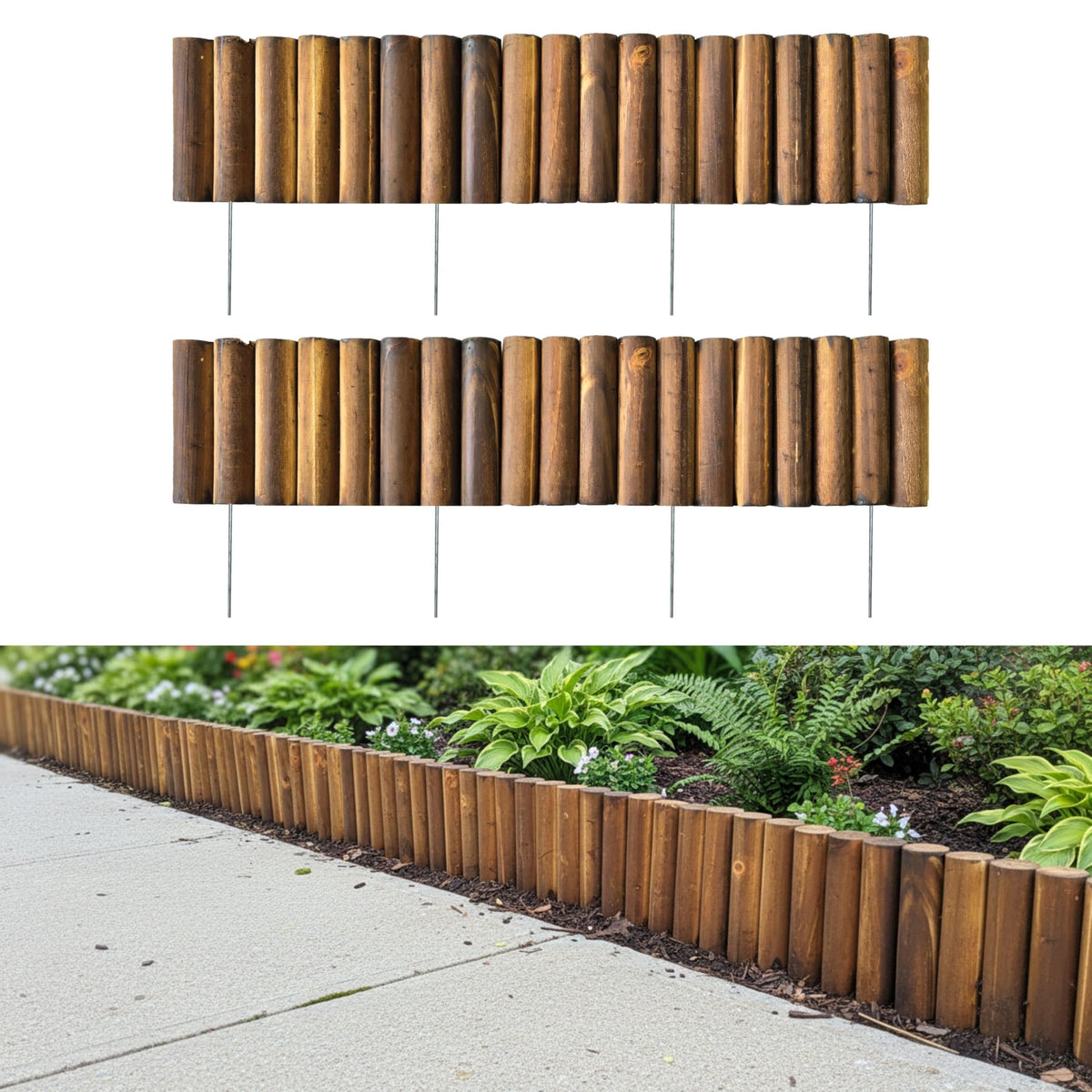 LaLaGreen Flexible Wooden Garden Edging with Metal Stakes